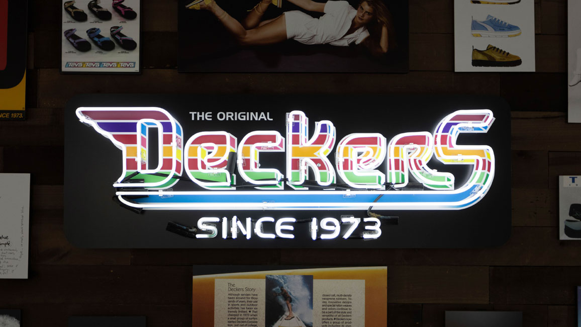 Deckers heritage logo neon sign
