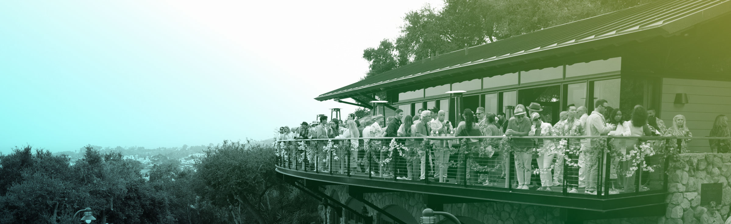 A group of people on a balcony